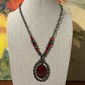Kim Rogers Gunmetal Gray & Red Necklace